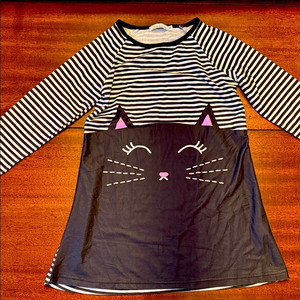 Striped Black Cat Kids Casual Dress